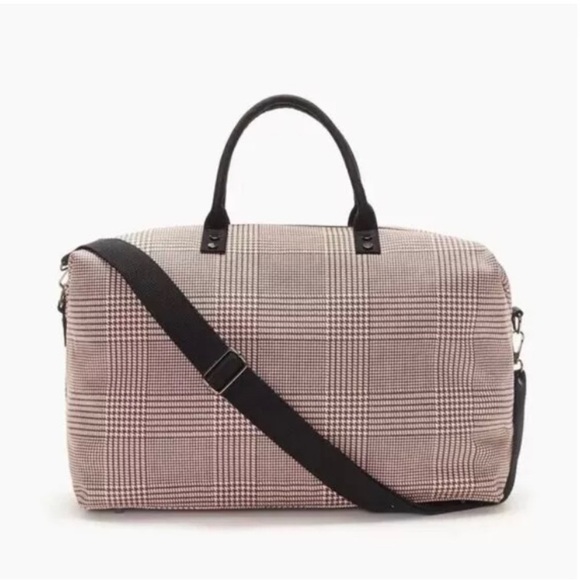 NWT Lulu Dharma Pink Plaid Frasier Weekender Crossbody Tote Bag Pink Black - Picture 1 of 6